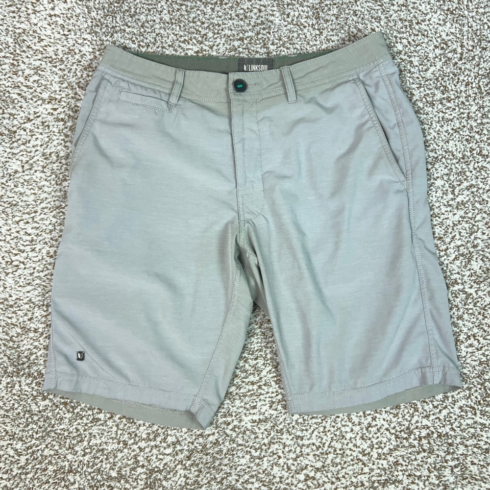 Linksoul Shorts Mens 31 Gray Stretch Golf Casual Utility Pockets Comfort Logo